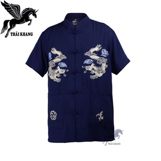 Áo sơ mi cổ trụ trung niên nam vải Đũi cao cấp vải dày mềm mịn siêu mát size 50-90kg