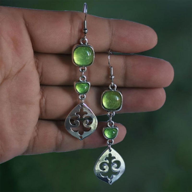 Khuyên Tai Hình Lá Rỗng Thủ Công Đính Đá Pha Lê Phong Cách Boho Cổ Điển