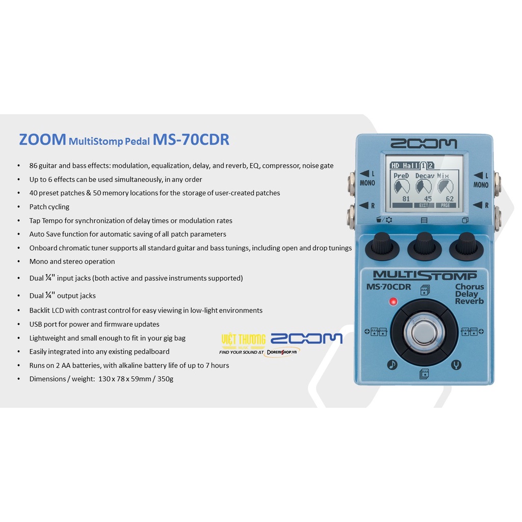 Pedal hiệu ứng guitar ZOOM Multi Effects Pedal MS-70CDR