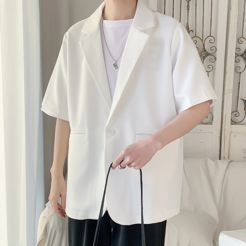 Áo Khoác Ngoài Tay Lỡ Màu Trắng Trơn Cỡ Lớn Phong Cách Hồng Kông Thời Trang Mùa Hè Cho Nam