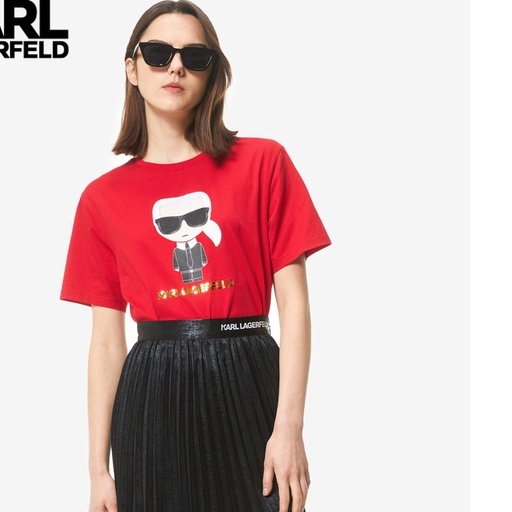 Áo Thun Cotton Tay Ngắn Dáng Rộng Màu Đỏ In Họa Tiết Karl LAGERFELD2022 Thời Trang Mùa Hè