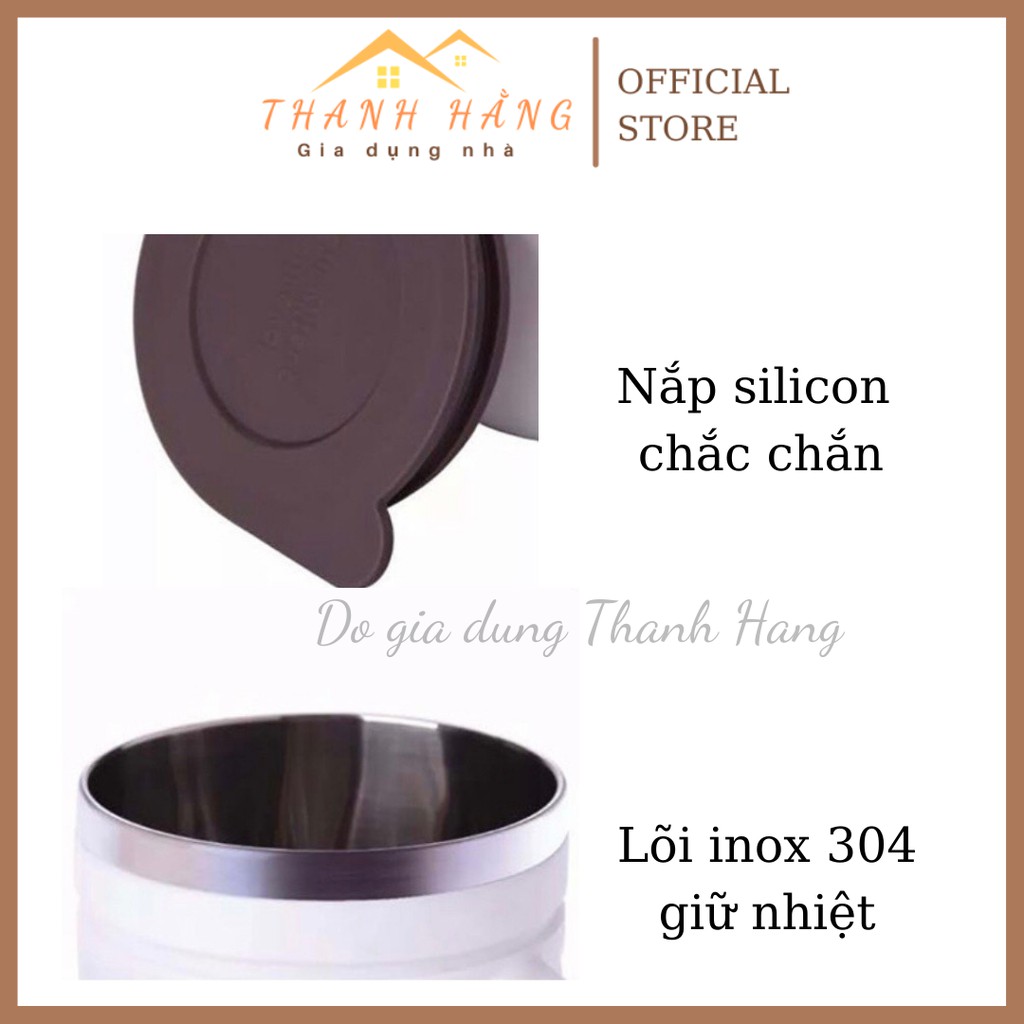 Cốc giữ nhiệt có nắp freeship ly giữ nhiệt pha cà phê lõi inox 304 không rỉ chống tràn màu hồng màu xanh