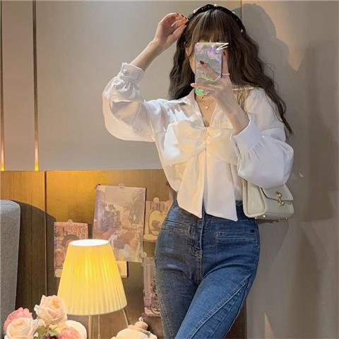 Áo Sơ Mi Tay Dài Cổ Chữ V Thắt Nơ Phong Cách Pháp Thời Trang 2022 Cho Nữ