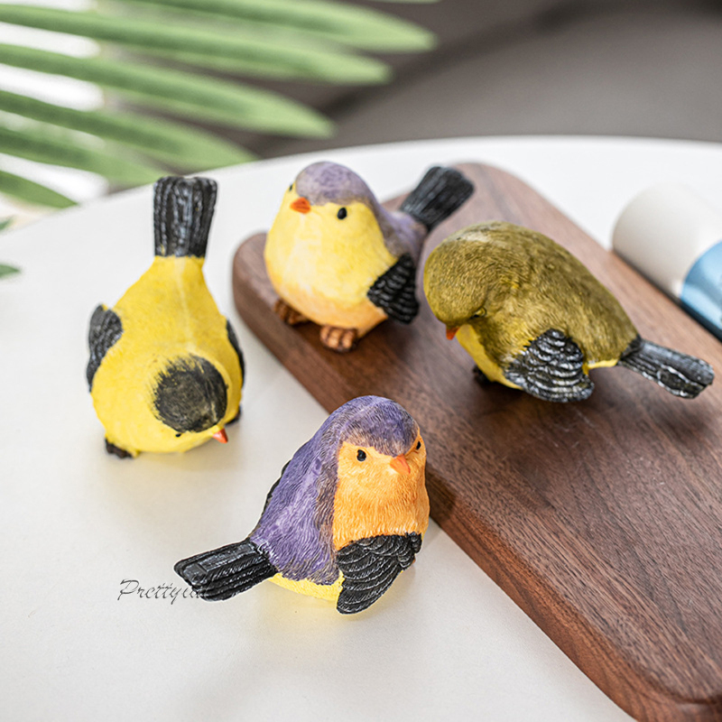 [PRETTYIA1]4x Cute Colorful Bird Figurine Resin Magpie Home Shelf Indoor Ornament Gift