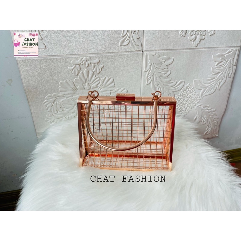 Túi xách đi tiệc lưới kim loại có quai xách mới