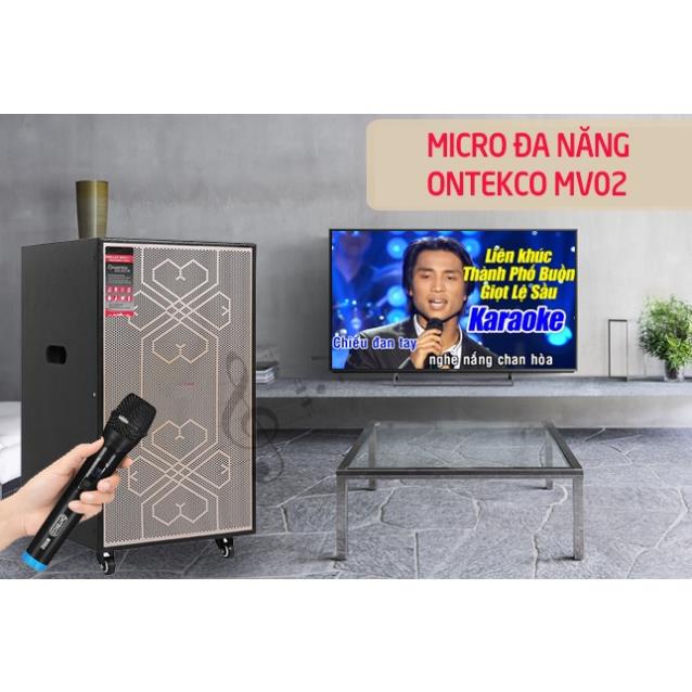 Mã BMLT100 giảm đến 100K đơn 499K] Bộ micro đôi không dây ONTEKCO MV02 hát karaoke gia đình chuyên nghiệp