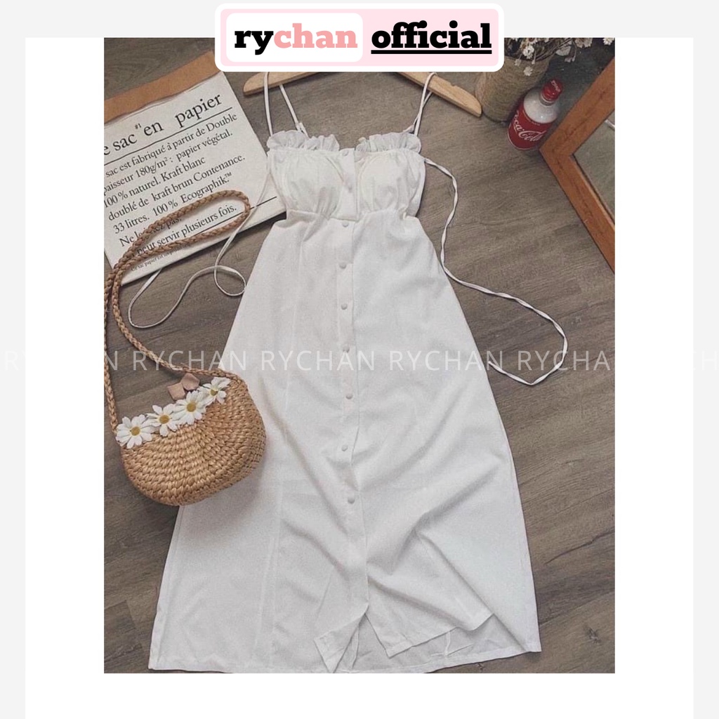 Đầm Xòe Đi Du Lịch Biển Midi Nút Bọc Thắt Nơ Vai 2 Màu [ảnh thật cuối] - DX9969