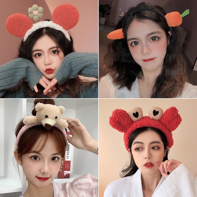 Băng đô cài tóc rửa mặt phối lông xù đáng yêu thời trang Hàn Quốc cho nữ