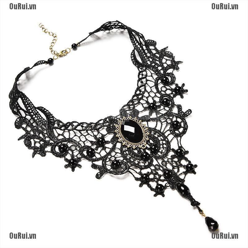 Vòng cổ choker đính hạt tua rua phong cách gothic đẹp mắt