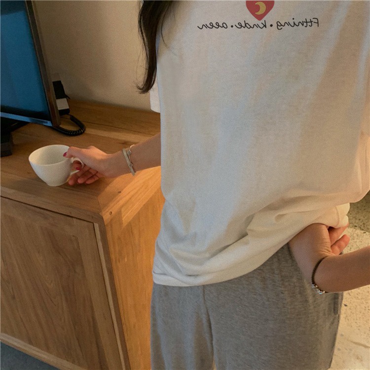 Áo thun SUXI ngắn tay cổ tròn in chữ đơn giản thời trang mùa hè cho nữ