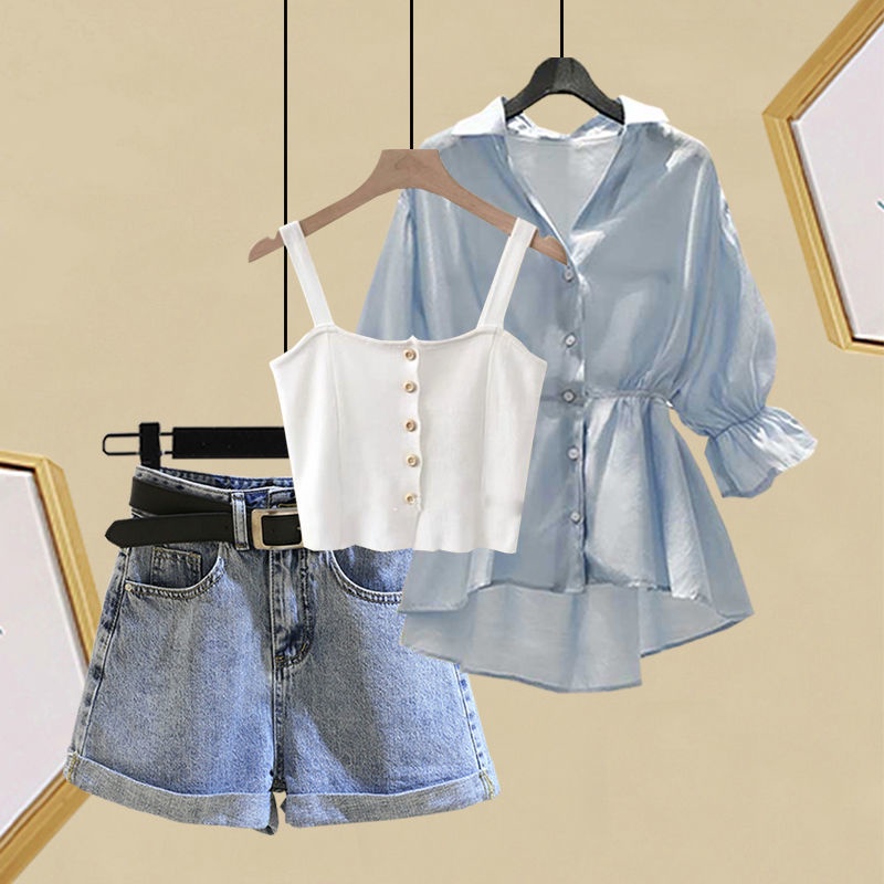 Jiashucheng Áo Sơ Mi Eo Hẹp Phong Cách Mới Dễ Phối Đồ Mùa Hè Cho Nữ