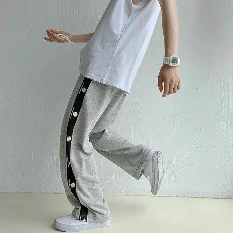 [Thanh Lý]Quần track pant sọc hoa cúc UNISEX (màu xám)