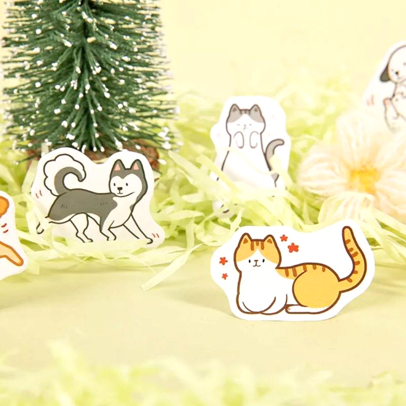 STICKER thú cưng siêu lười hộp 45 miếng dán trang trí sổ tay, ốp lưng điện thoại, li cốc - S14