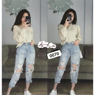 [SIÊU RẺ] QUẦN BAGGY JEAN NỮ LƯNG CAO RÁCH CHUẨN HOT GIRL