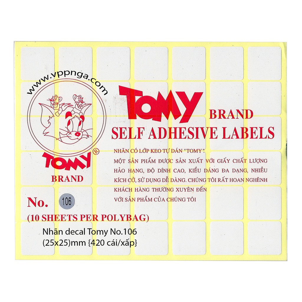 Nhãn decal có keo tự dán, đủ size Tomy 106 - 111, (1 xấp)
