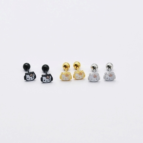 Bông tai titan không gỉ mặt mèo Kitty dễ thương 6 mm (giá 1 chiếc)