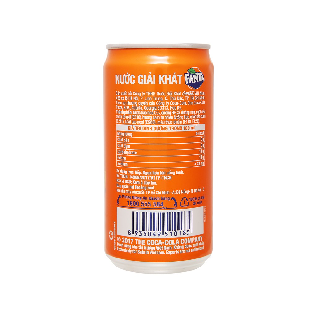 5 lon nước ngọt Fanta hương cam 250ml