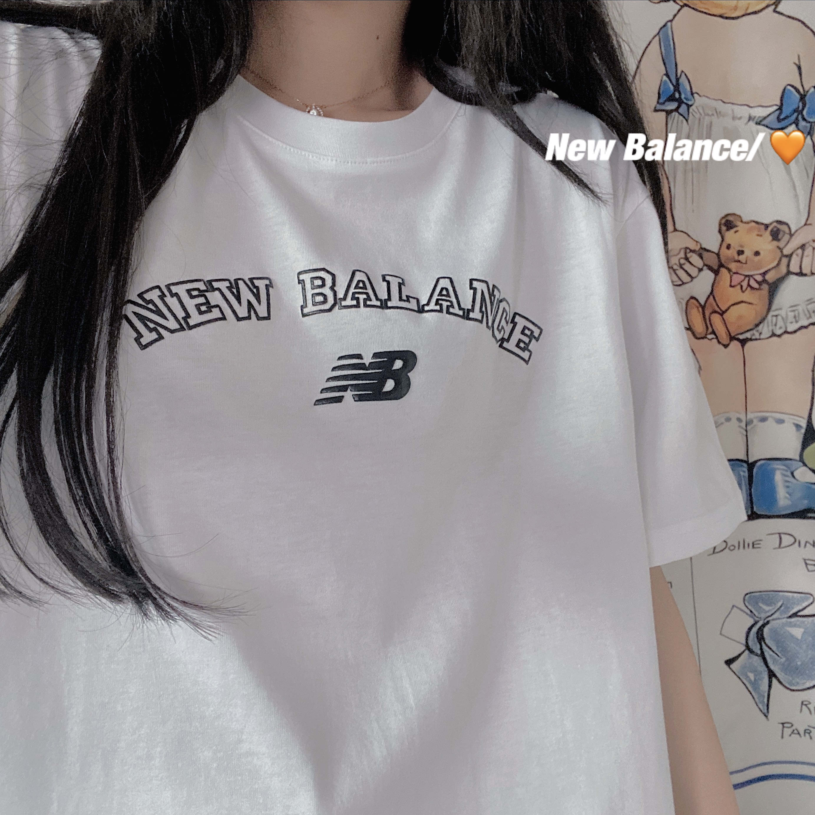 Áo Thun Cotton Ngắn Tay Cổ Tròn In Chữ New Balance