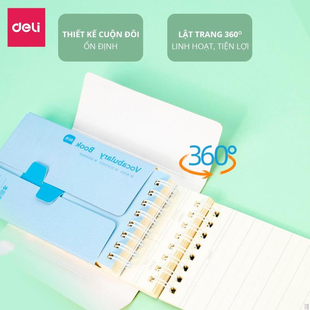 Sổ tay học từ vựng 180 trang ngoại ngữ tiếng anh cute Deli flash card ghi chú tiện lợi xinh xắn 24210 - Deli