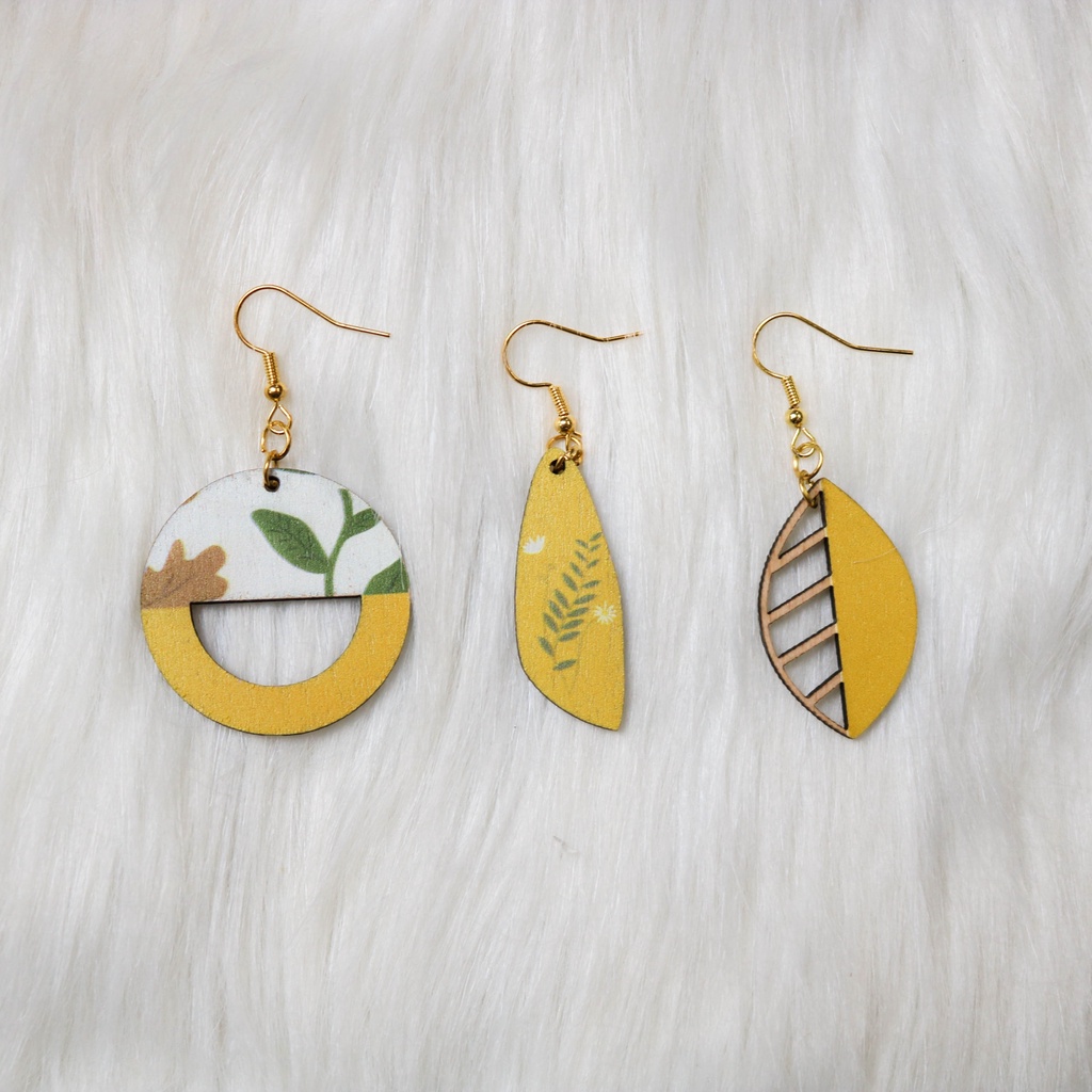 Khuyên Tai Gỗ Họa Tiết Boho Vintage