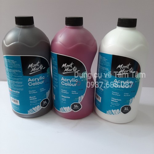 -Màu acrylic Mont Marte bình 1 Lít, Màu acrylic bình vòi Mont Marte 1 Lít-