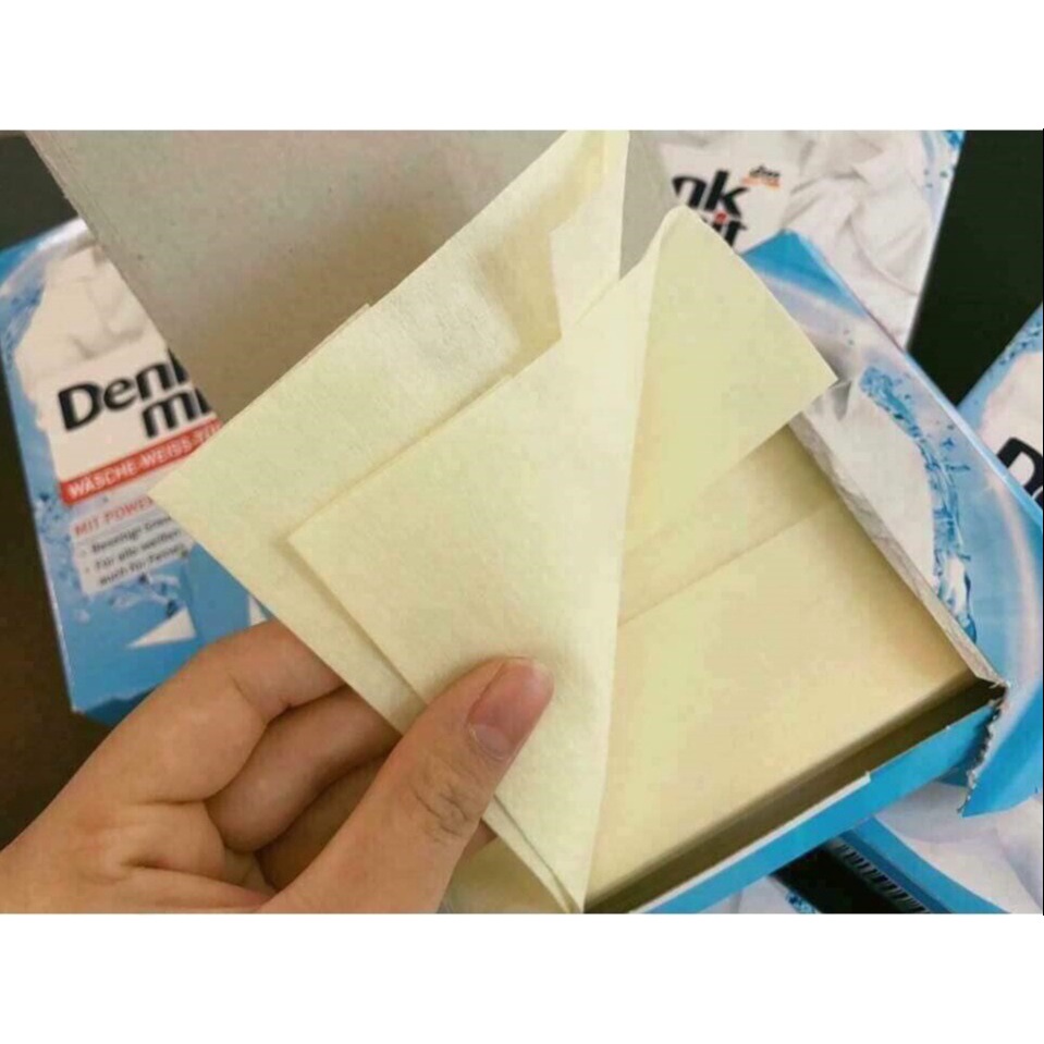 Giấy tẩy trắng quần áo denkmit 20 miếng nhập khẩu Đức - chuyên sử dụng cho máy giặt