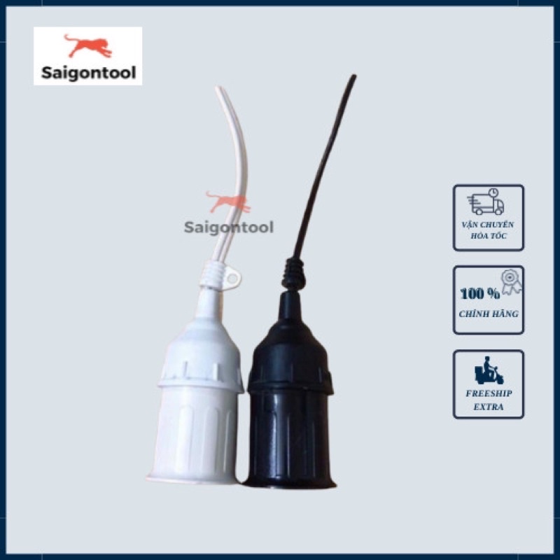 Đui đèn E27 đuôi xoáy đúc liền dây điện 12cm chống chịu nước trang trí ngoài trời