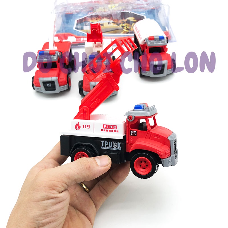 Vỉ 4 xe cứu hỏa chữa cháy đồ chơi mô hình xe bằng nhựa chạy trớn JF420-23 vỉ ép