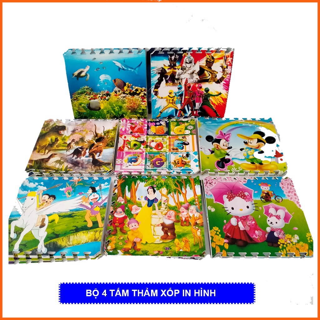 Thảm chơi cho bé in hình theo chủ đề (bộ 4 tấm)- Kích thước mỗi tấm 60x60x1cm- Hàng Việt Nam- Mẹ Tròn Store