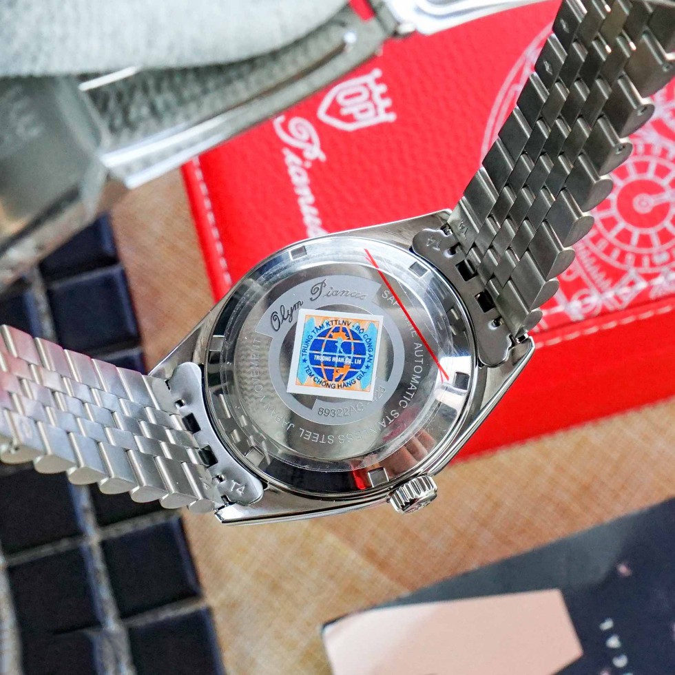 Mặc gì đẹp: [Freeship] Đồng hồ nam dây kim loại mặt kính sapphire automatic Olym Pianus OP89322 OP89322AGS xanh