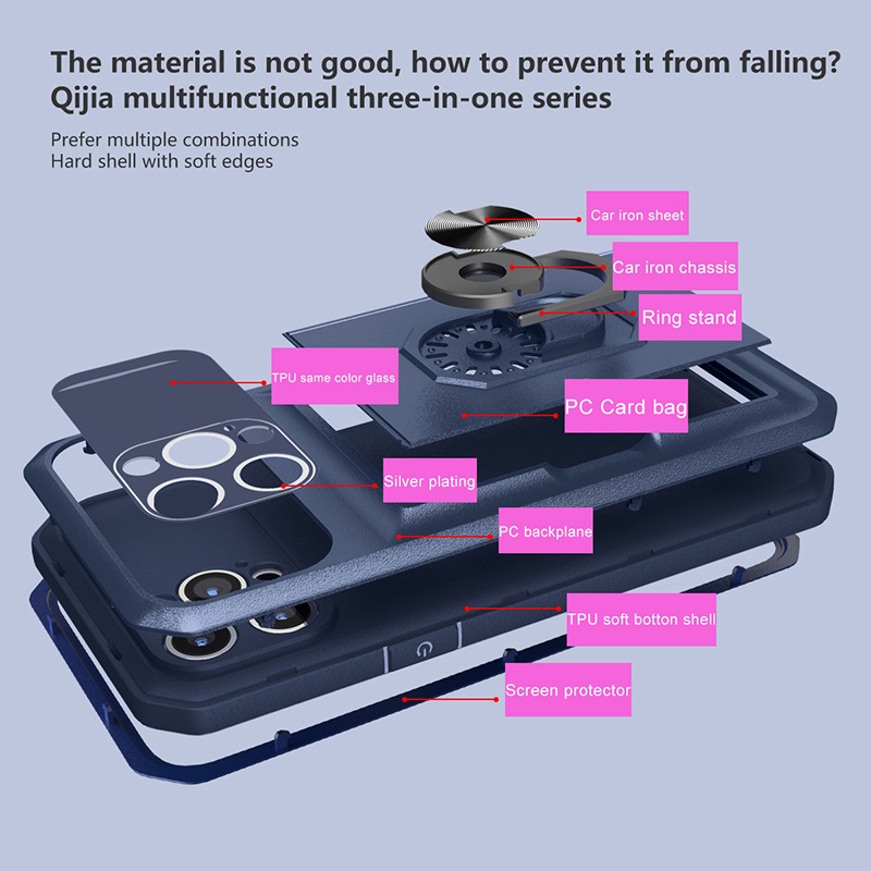 iPhone 13 Pro Max Case Card Holder Camera Protector Hard Case For iPhone 13 13 Pro iPhone 12 12 Pro Max iPhone 11 Pro Max iPhone 7 Plus 8 Plus Car Magnetic Finger Ring Holder Shockproof Phone Cover