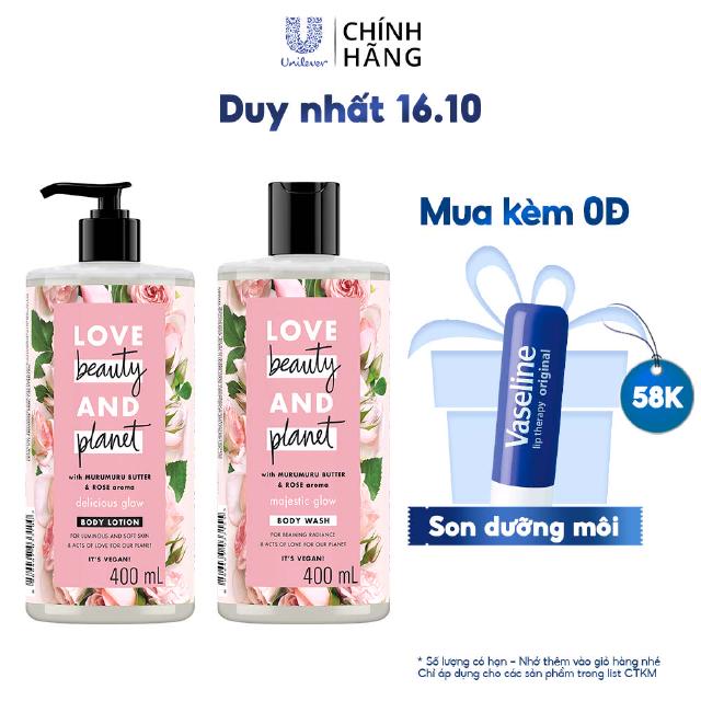 Combo Sữa Tắm + Sữa Dưỡng Thể Love Beauty And Planet Làm Sáng Da (400ml/Chai)