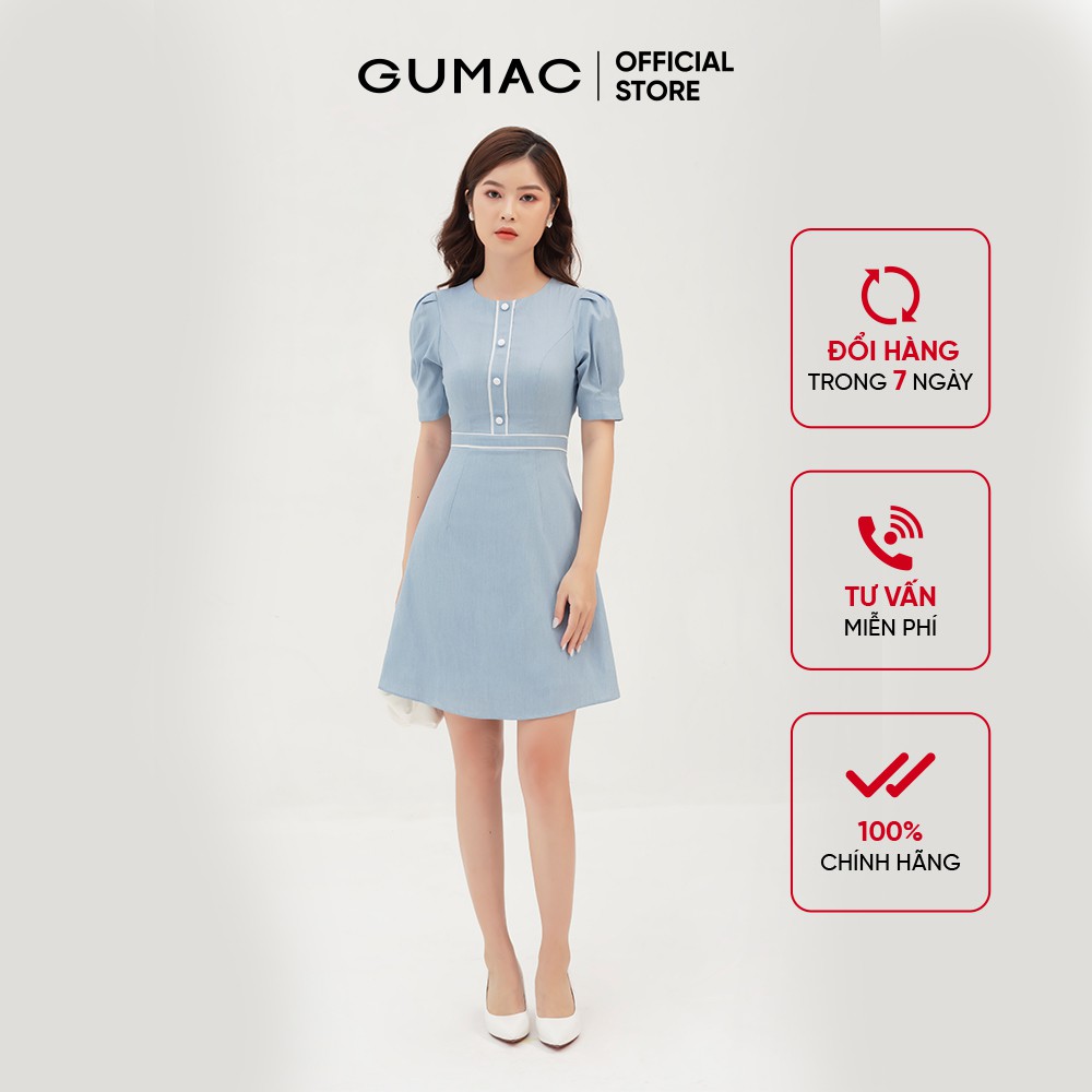 [Mã WABRGU72 giảm 10% tối đa 50k đơn 250k] Đầm dự tiêc GUMAC thiết kế sang trọng, tay ngắn màu xanh DB394