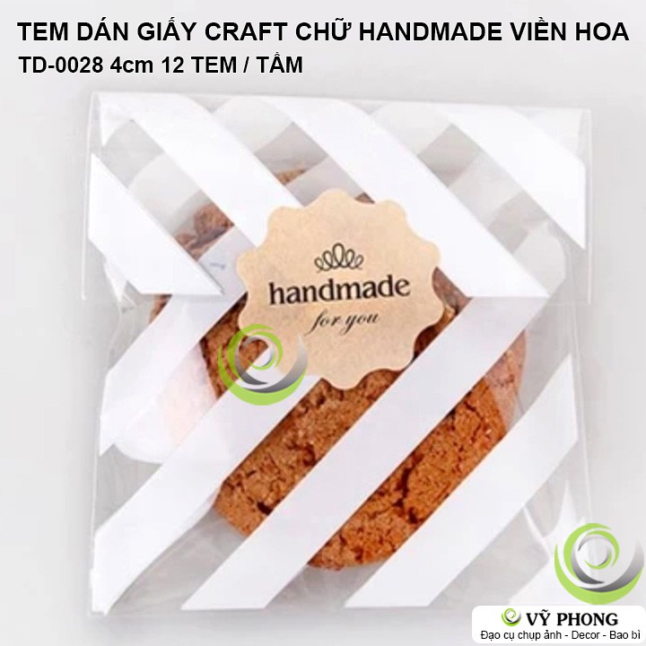 TEM DÁN STICKER GIẤY CRAFT CHỮ HANDMADE FOR YOU VIỀN HOA TRANG TRÍ  HỘP BAO BÌ QUÀ TẶNG TD-0028