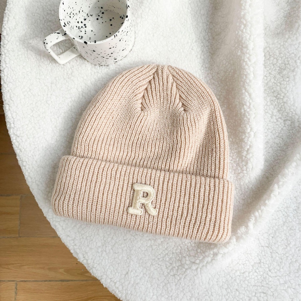 PVN52275 Mũ beanie dệt kim màu trơn in chữ phong cách Hàn Quốc Giá Rẻ