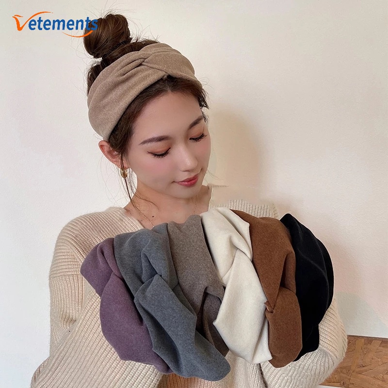 Băng Đô Cài Tóc Bằng Polyester Màu Trơn Co Giãn Mềm Mại Phong Cách Nhật Bản Thời Trang