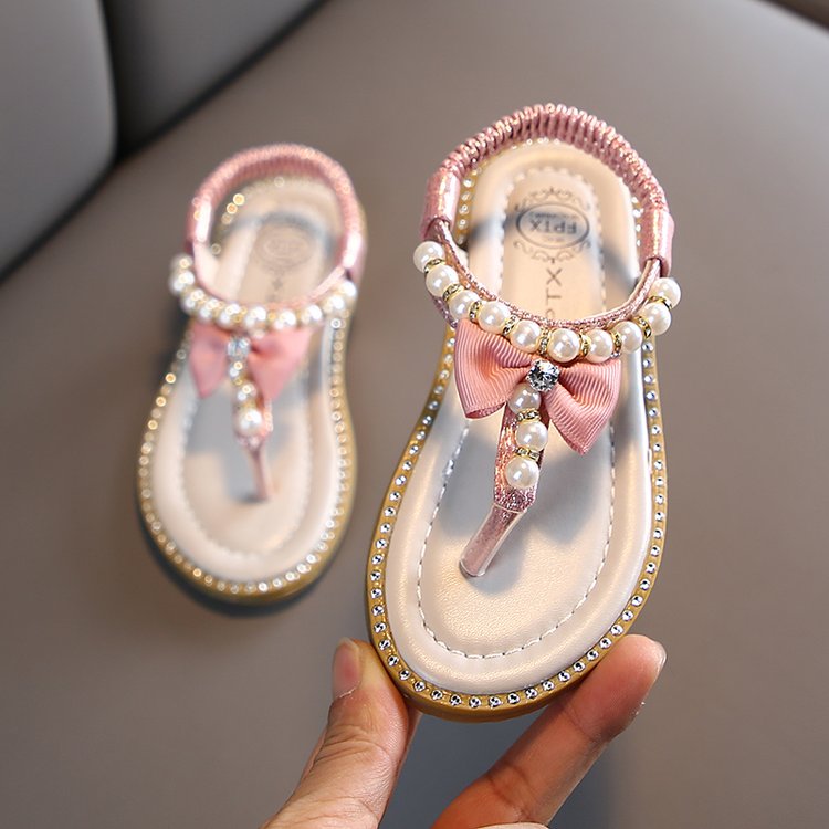 Giày Sandal Đính Ngọc Trai Xinh Xắn Cho Bé Gái 3 Màu Lựa Chọn