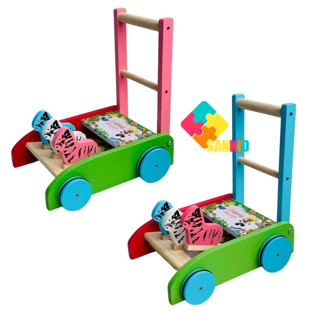 Xe tập đi con ngựa bằng gỗ cho bé hàng cao cấp chi tiết được mài nhẵn mịn an toàn, bánh xe chống trượt