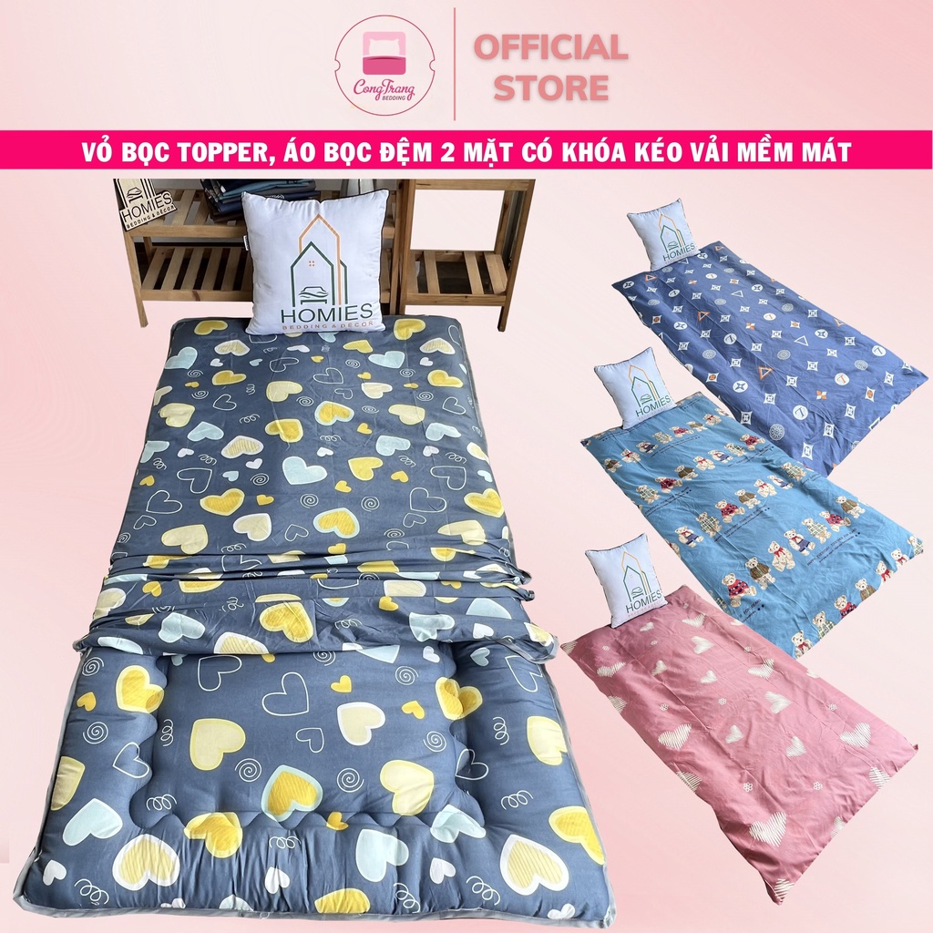 Vỏ Bọc Topper, Áo Bọc Nệm Topper 2 Mặt Có Khoá Kéo Vải Mềm Mát - Đủ Kích Thước