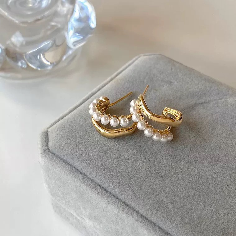 Bông tai nữ ngọc trai nhân tạo  Her Acessories  hoa tai tròn phụ kiện trang sức Hàn Quốc H122