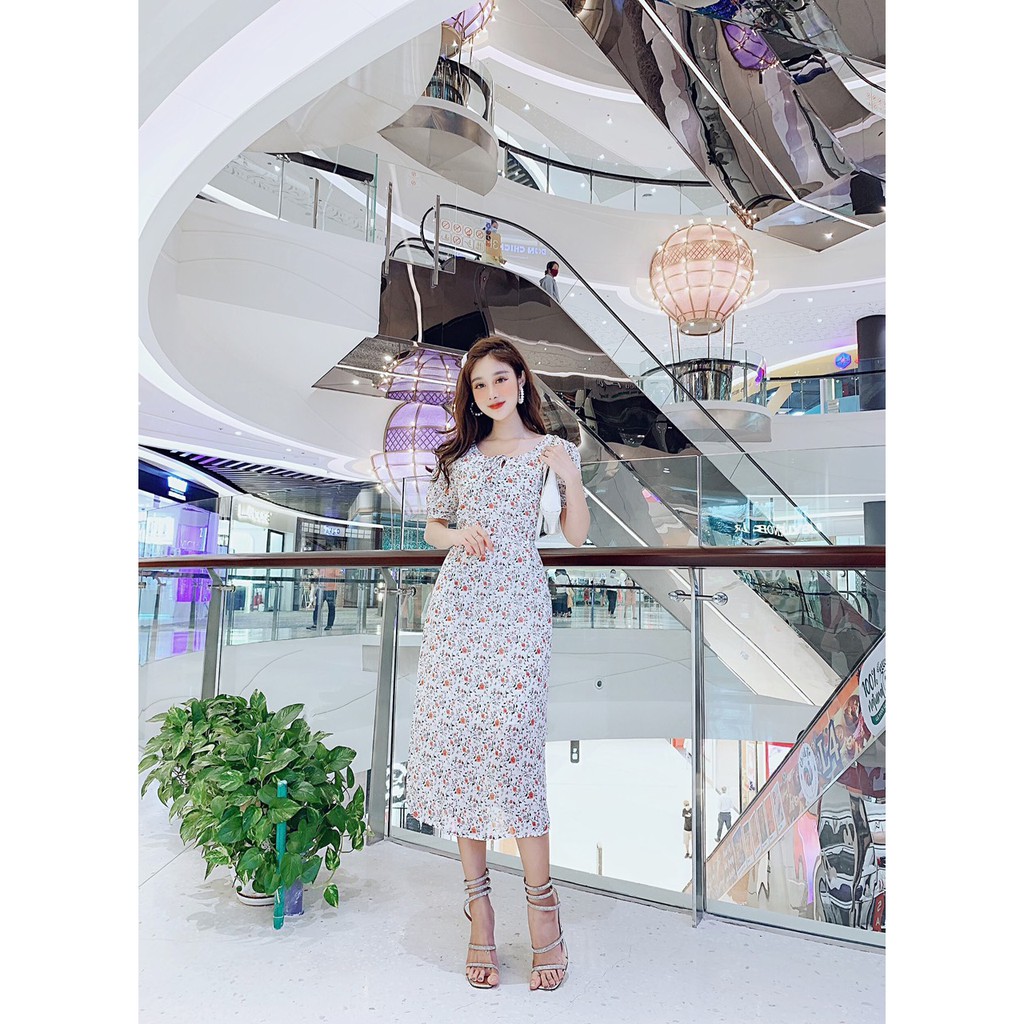 Đầm dự tiệc hoa liti cột nơ siêu dễ thương - sáng da thích hợp đi chơi, đi tiệc đi dạo phố - Thời trang VADA (Đ231) | BigBuy360 - bigbuy360.vn