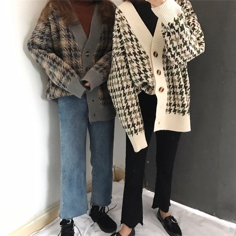 Kumi.vn SẴN áo len cardigan họa tiết dáng rộng phong cách Hàn Quốc