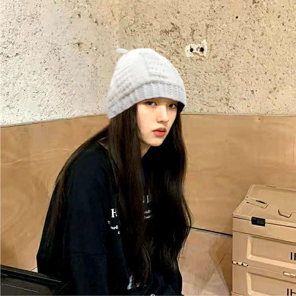 Mũ Beanie Dệt Kim Màu Trơn Dễ Thương