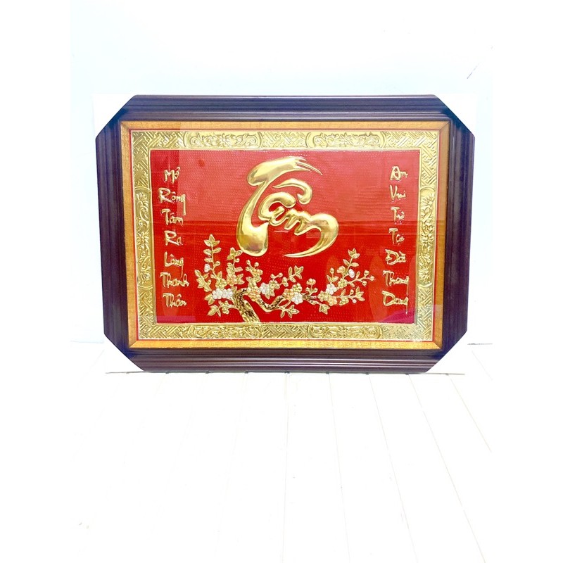 TRANH CHỮ TÂM 50 x 70 CM CHẤT LIỆU BẰNG ĐỒNG TRANH PHONG  THỦY