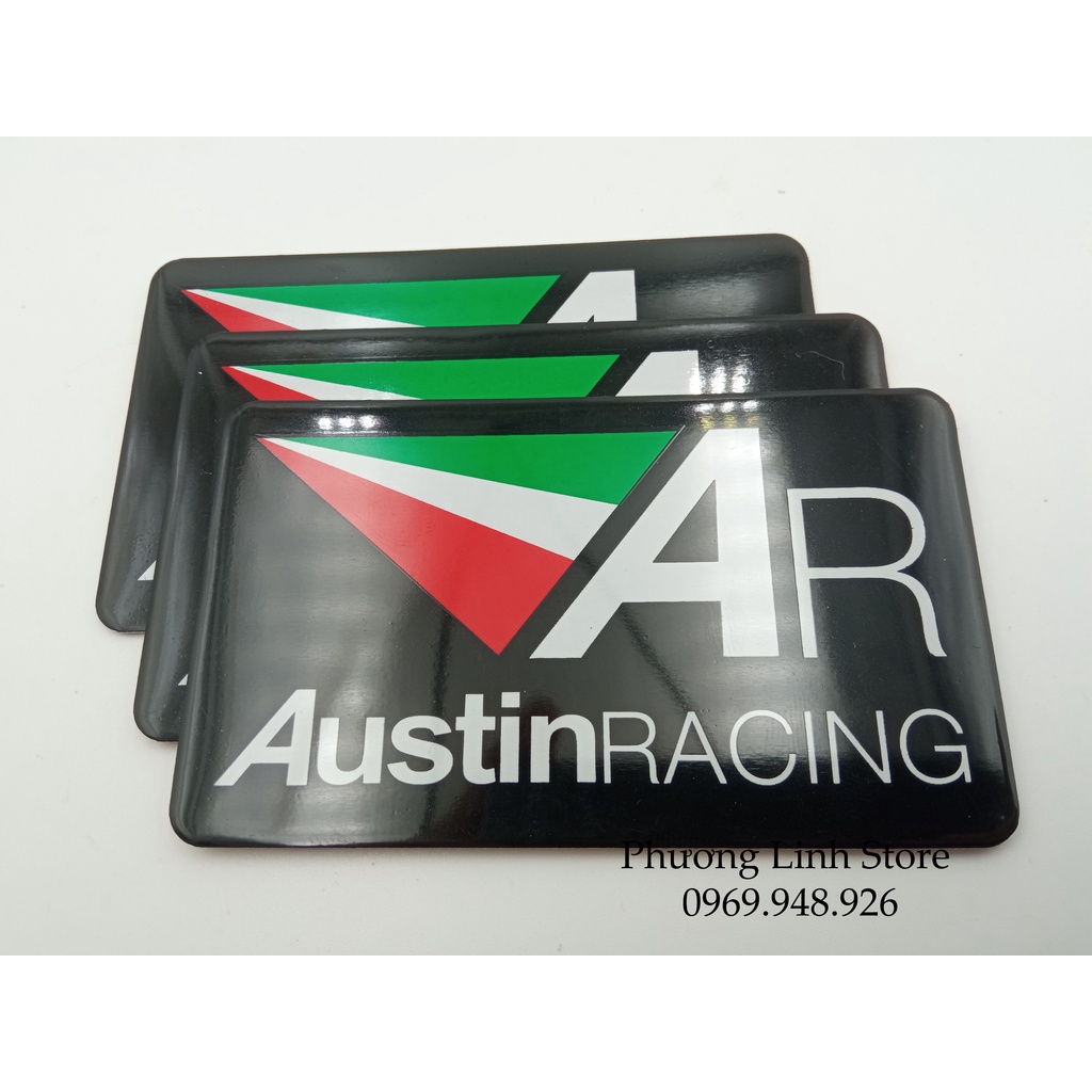 Decal dán pô xe máy, tem nhôm dán pô Austin Racing vuông nền đen