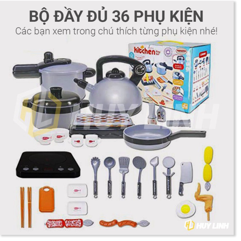 Bộ đồ chơi nhà bếp nấu ăn 36 món cho bé - Nấu cơm nướng thịt HLT01