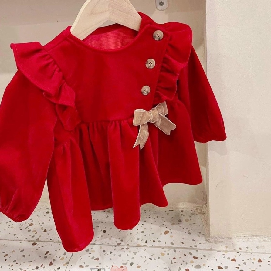 Váy đầm nhung baby cho bé gái diện Noel và Tết lên form siêu yêu VTE15