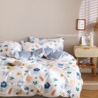 Set chăn ga gối cotton living 100% - hoa xanh