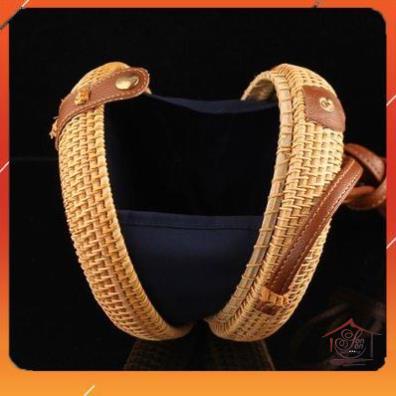 Túi mây đan thủ công hình trống viền Ovan - đeo vai - phong cách Vintage