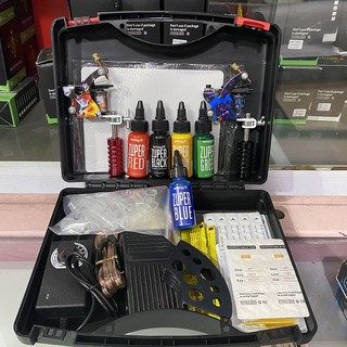 Combo hộp 2 máy xăm học viên dragon + set 5 màu mực intenze zuper + phụ kiện